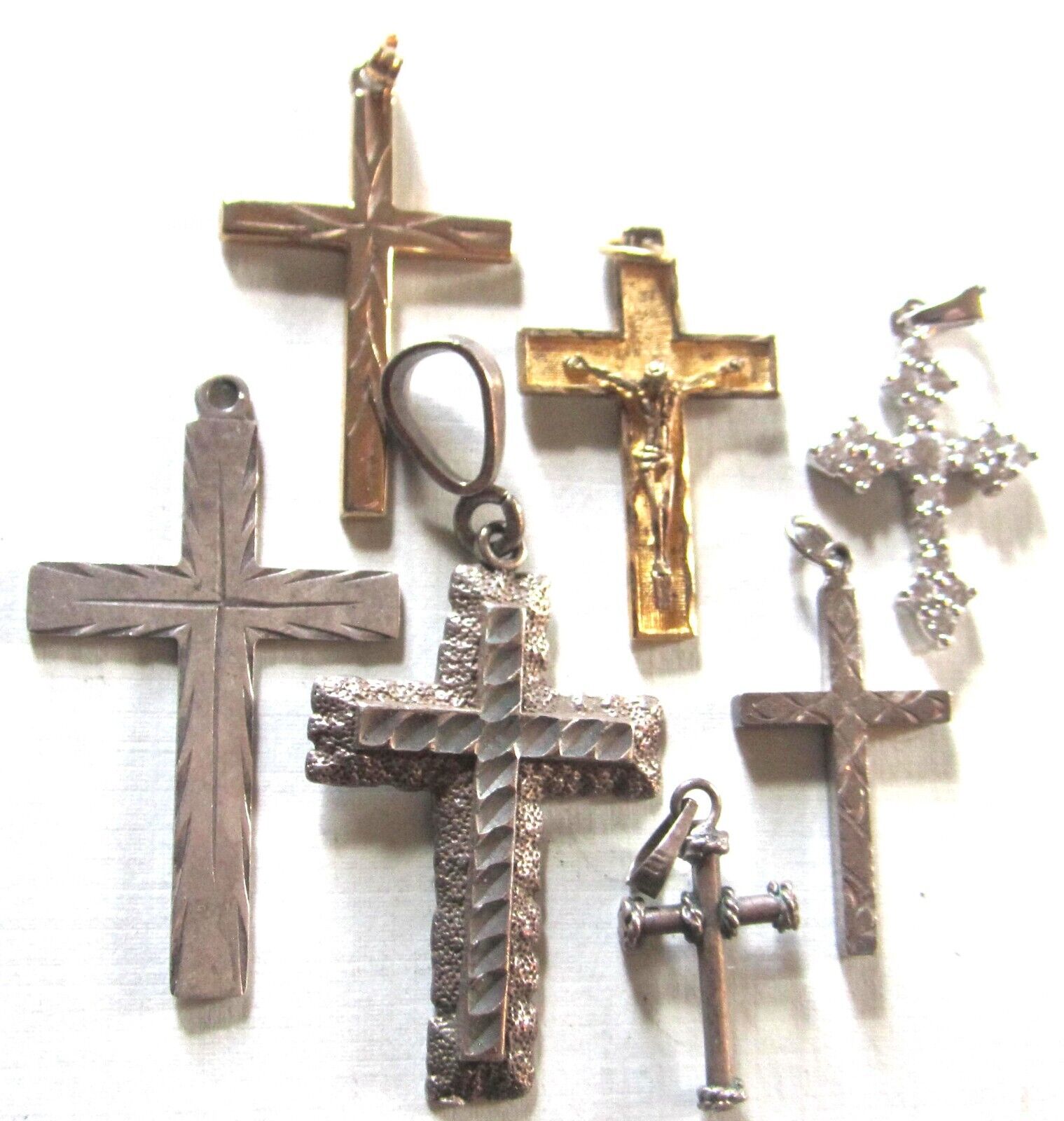 VINTAGE Cross Lot Of 7 Cross Pendants Christian Jewelry ~ MOST are Sterling 925