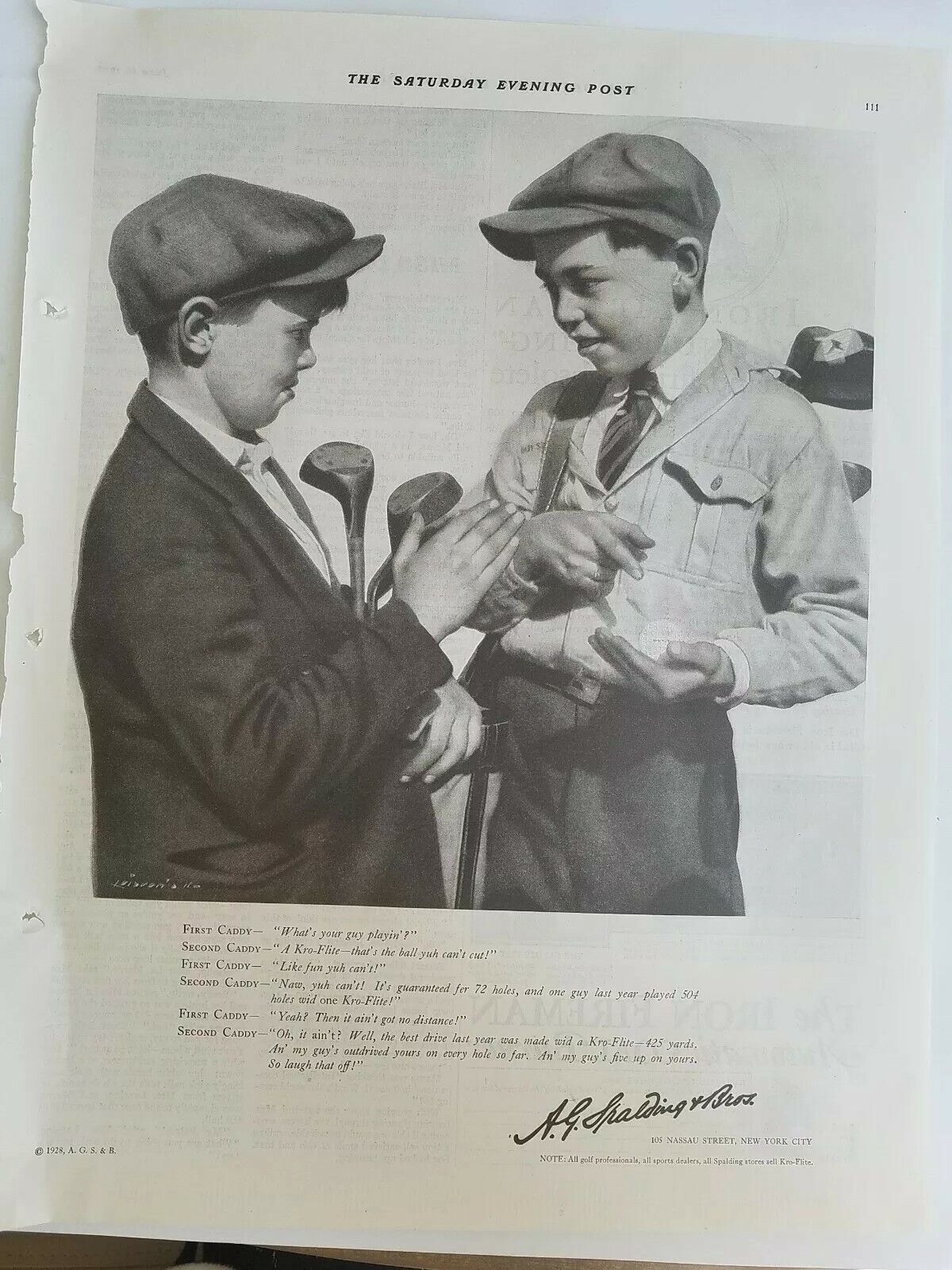 1928 AG Spalding &  Bros. vintage golf clubs boys first second caddy ad