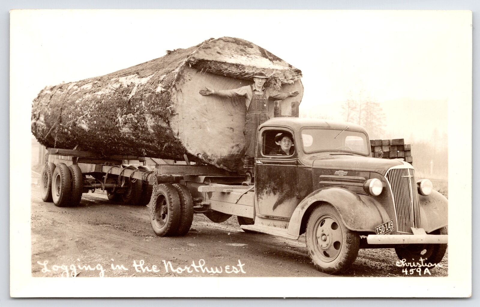 Oregon Plate~Chevrolet Truck~Northwest w/Giant Log Bigger Than Lumberjack~RPPC