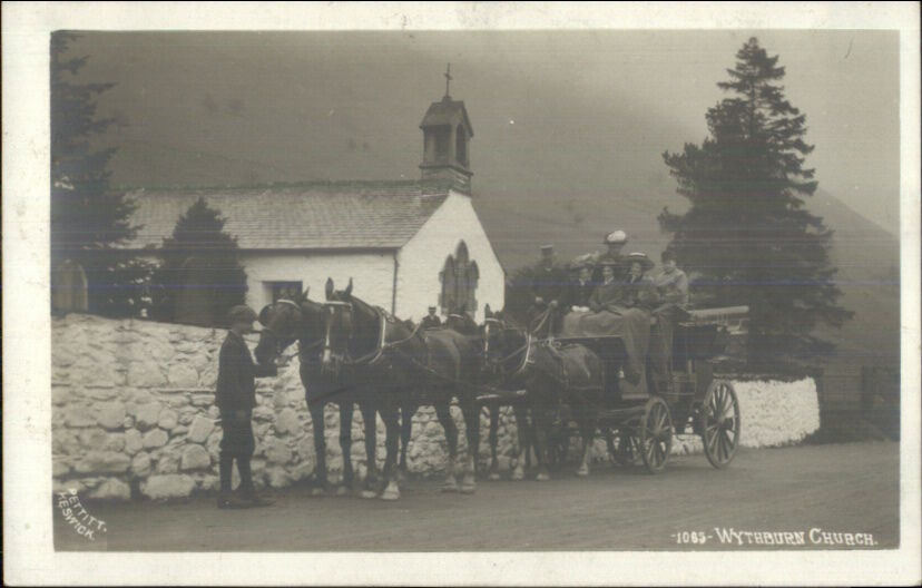 Wythburn Church - Horse Drawn Stage & People c1910 Real Photo Postcard