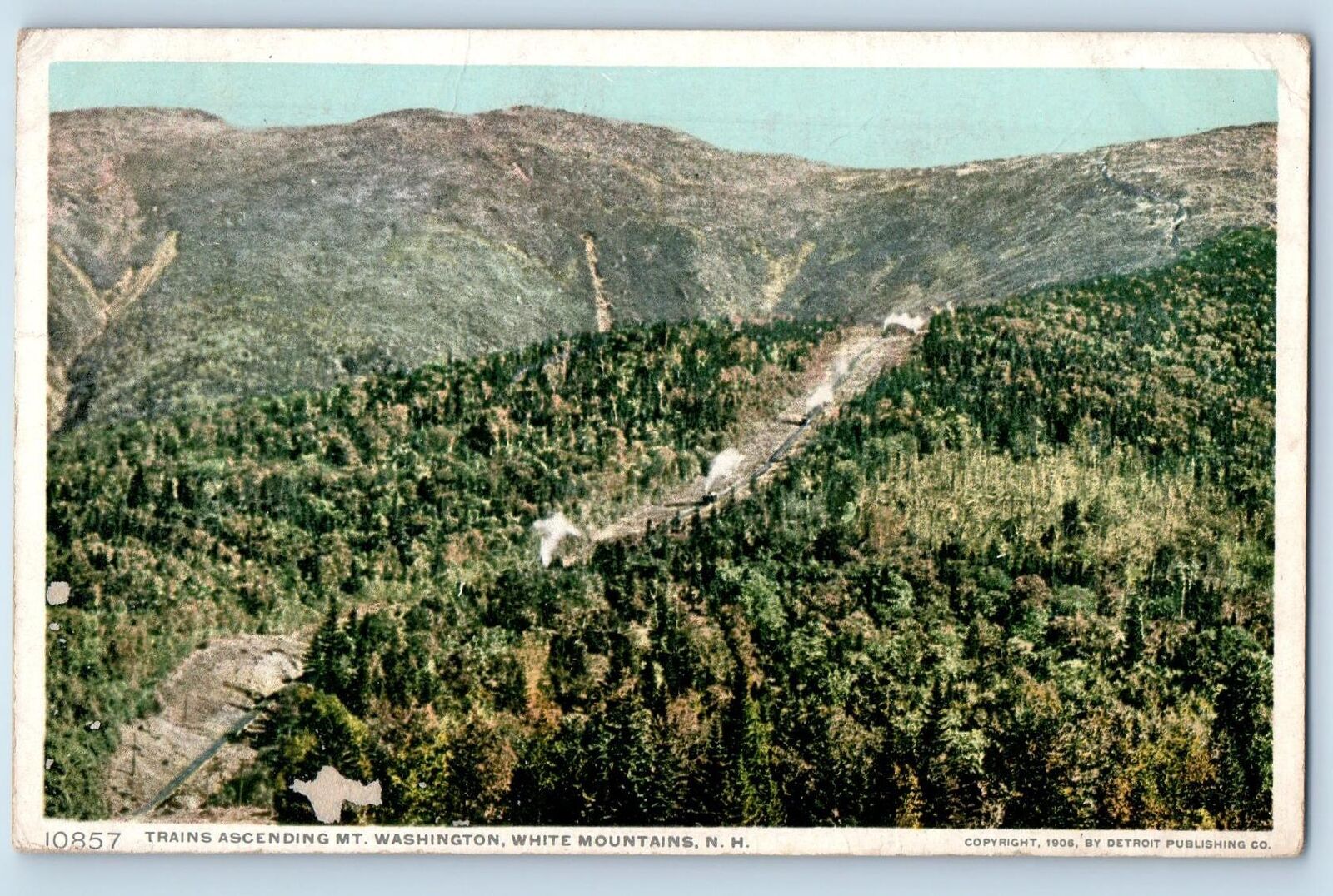 White Mountains New Hampshire NH Postcard Trains Ascending Mt. Washington 1909