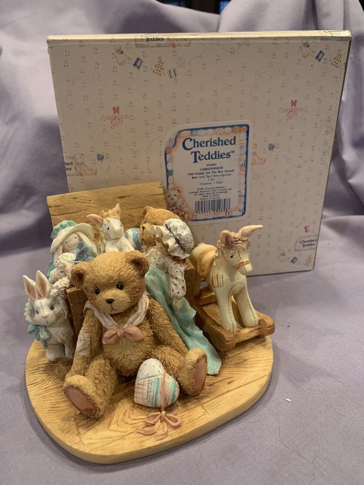 Cherished Teddies #950473 Christopher and Friends with Toy Chest *LNIB*
