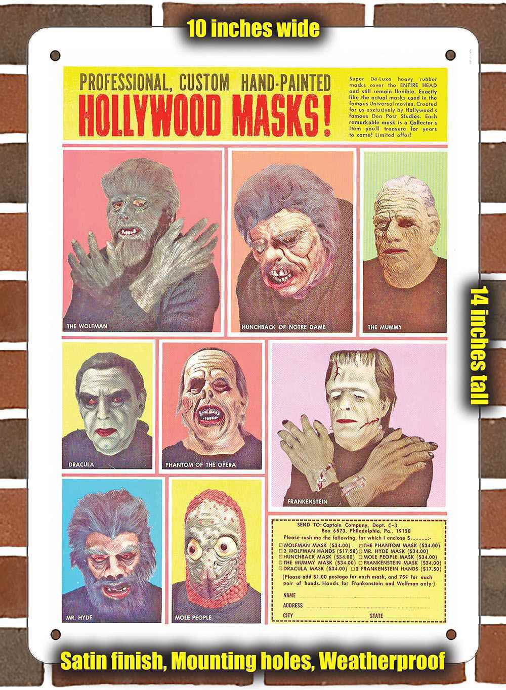 Metal Sign - 1966 Professional Hollywood Monster Masks- 10x14 inches