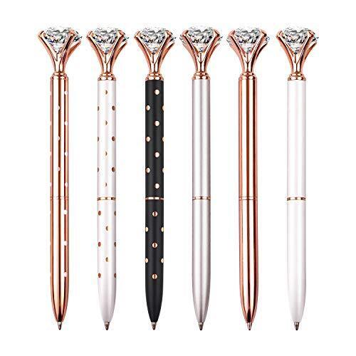 6 PCS Diamond Pen With Big Crystal Bling Metal Ballpoint Pen, Office Supplies...