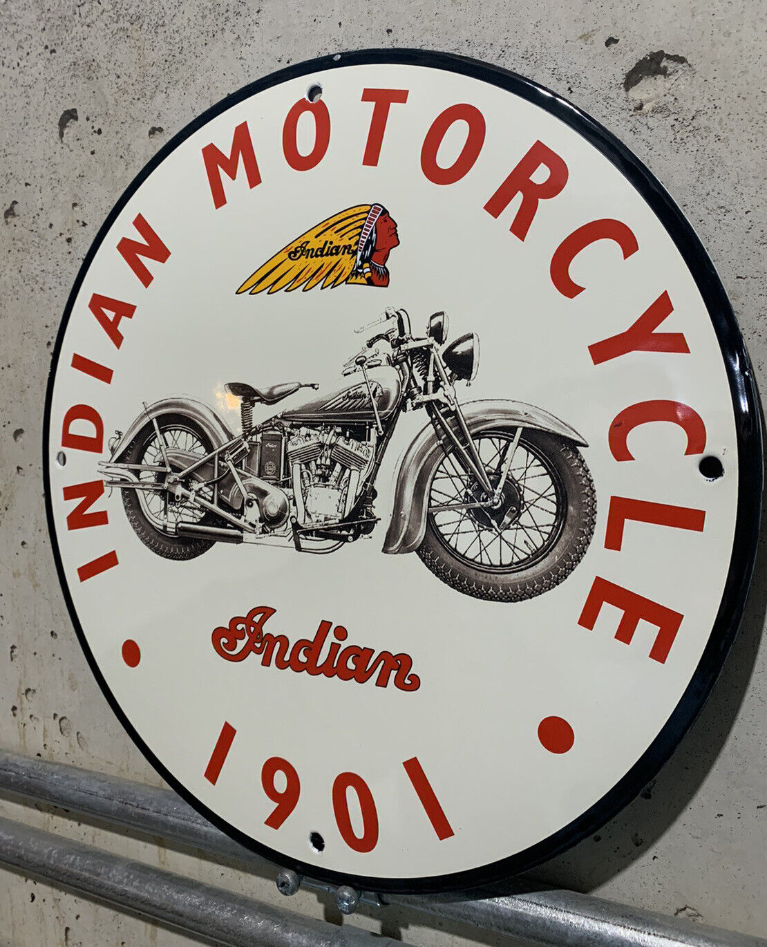 Vintage Style Indian Motorcycle Since 1901 Advertising Porcelain Sign