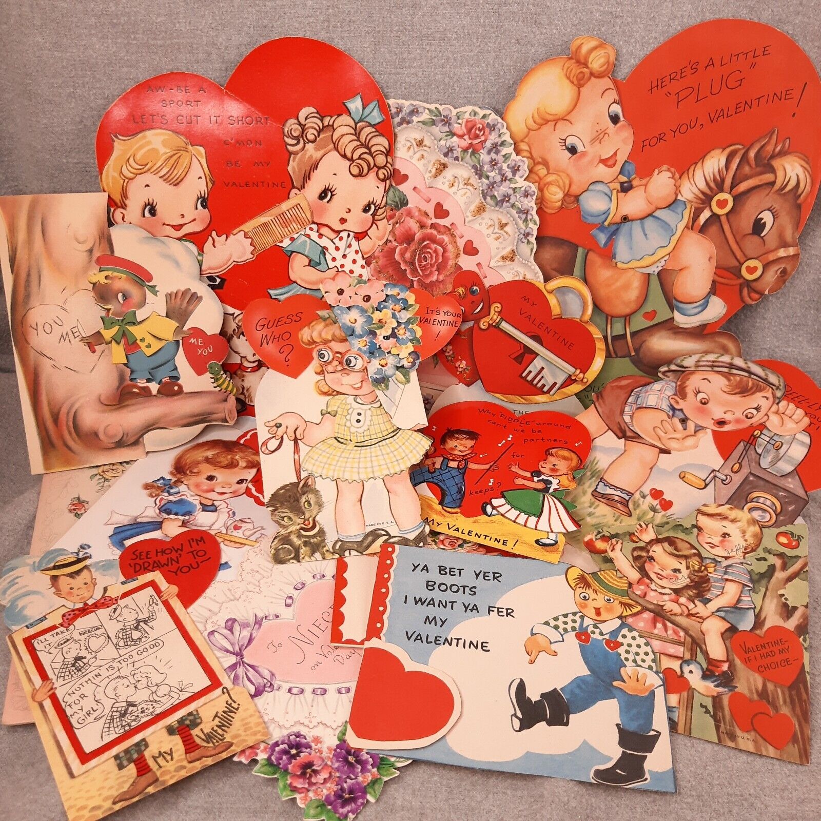 1950s Valentine\'s Day Card Lot, Used, To Little Girl, Cut Outs, Mechanical, Cute