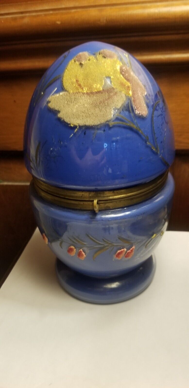 Antique Victorian Czech Coralene Glass Egg Tantalus Liquor Decanter Set Birds 