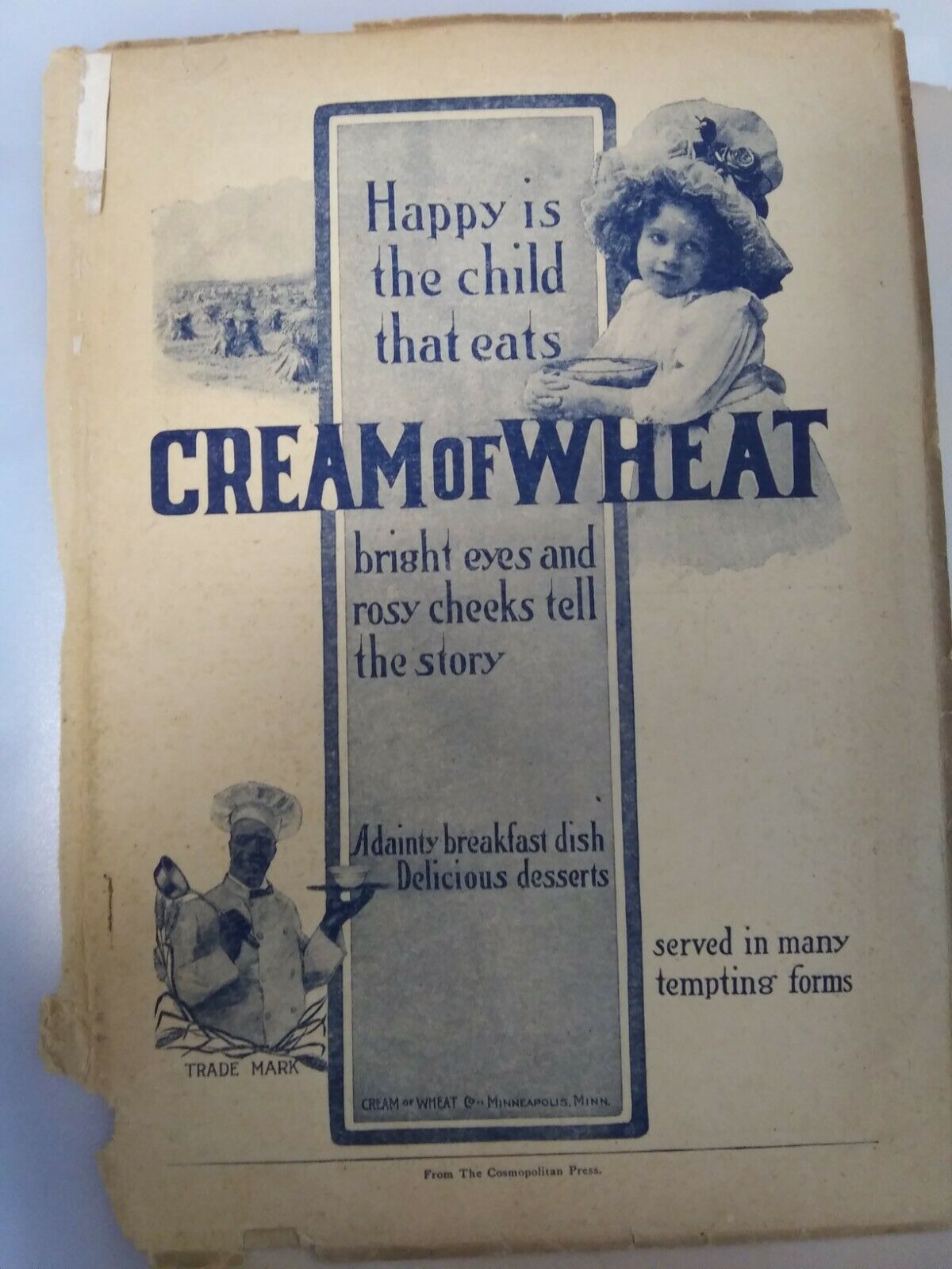 1903 Cream Of Wheat Ad  Happy Is The Child That Eats Vintage