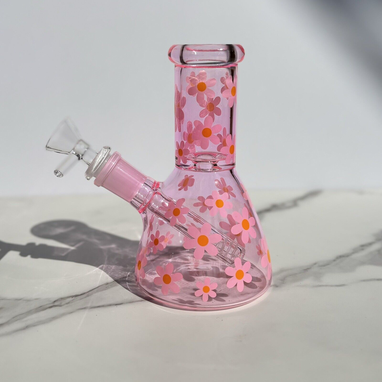 Mini Pink Daisy Bong Hookah Glass Bongs Water Pipe Smoking Glass Bowl