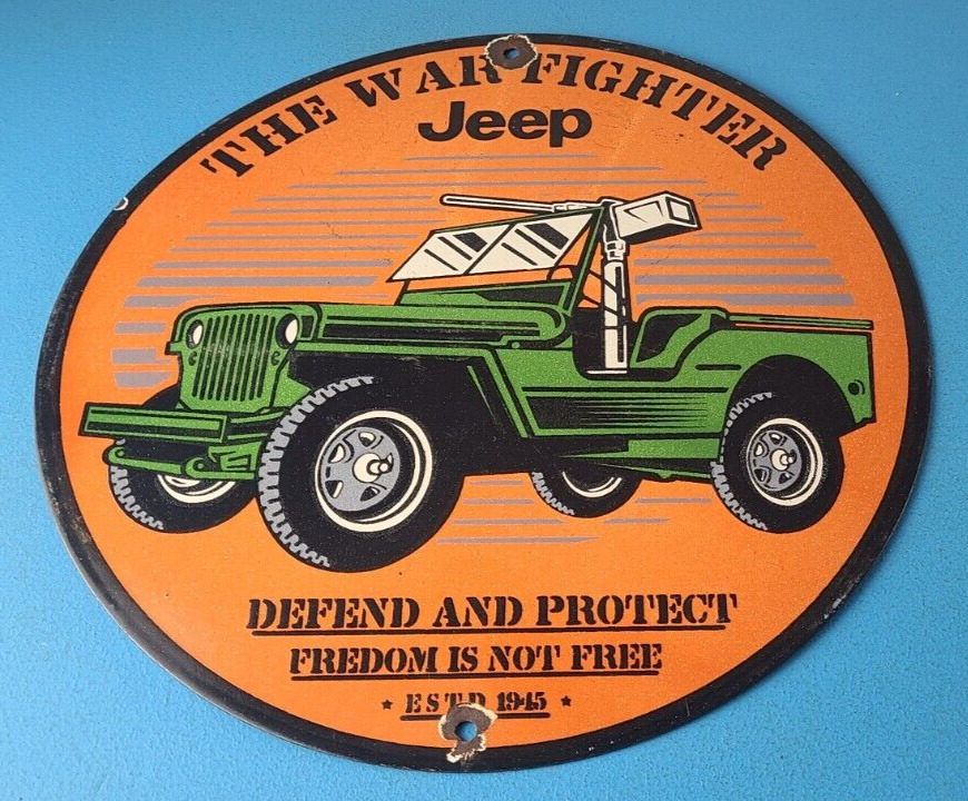 Vintage Jeep Vehicles Sign - Defend Protect Truck 4 WD Gas Pump Porcelain Sign
