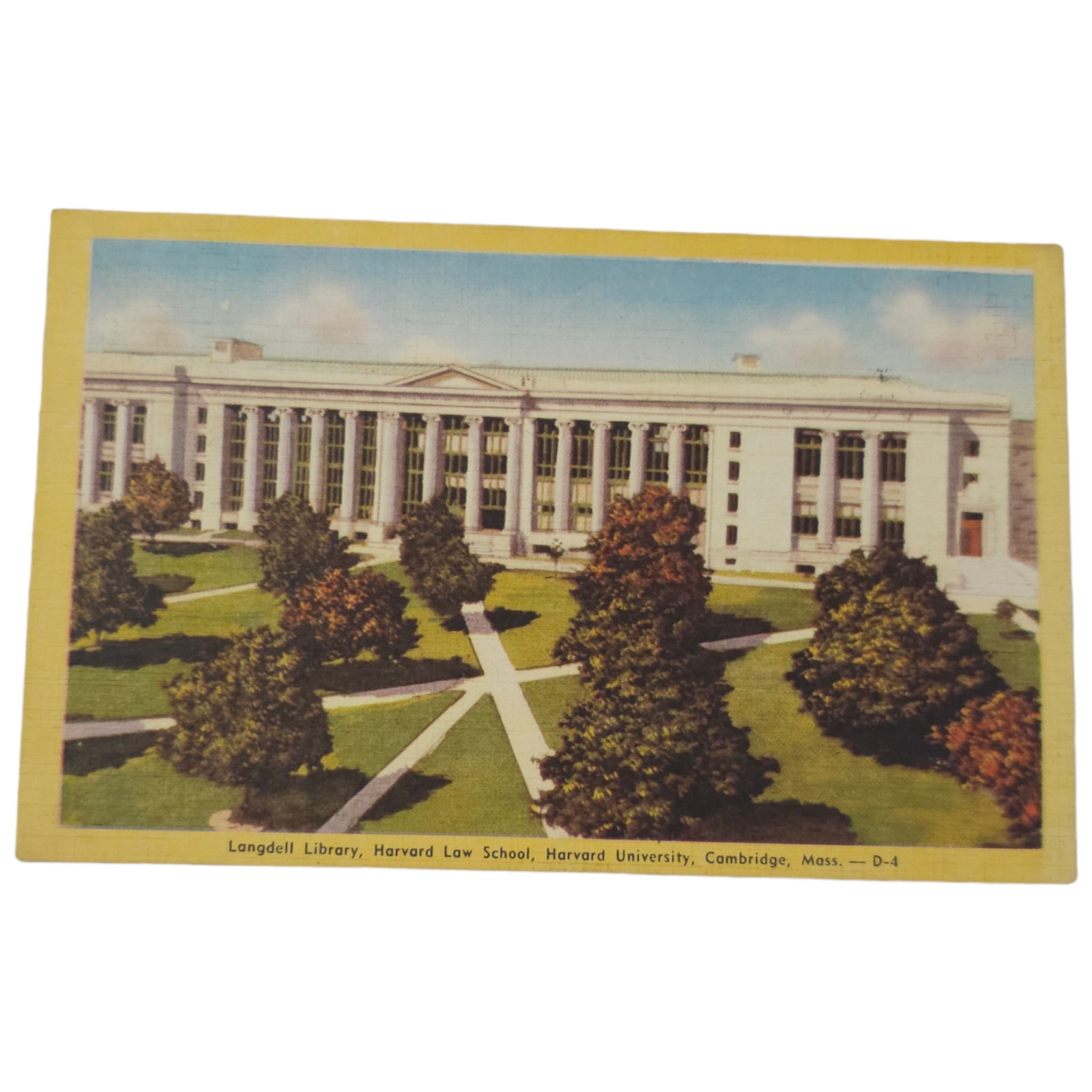 1946 Langdell Library Harvard Law School Cambridge MA Postcard Vintage Linen