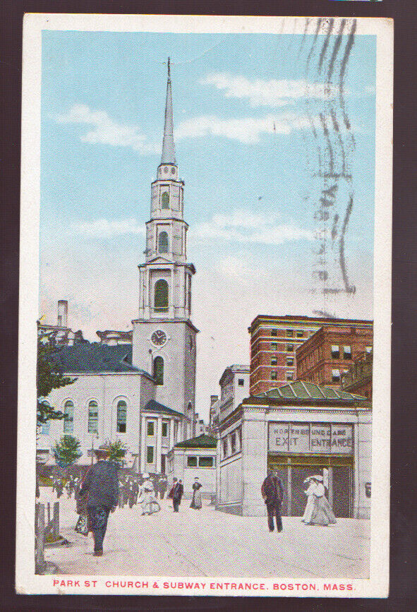 Boston MASSACHUSETTS MA 1917 Park Str. Church & Subway Entrance Postcard