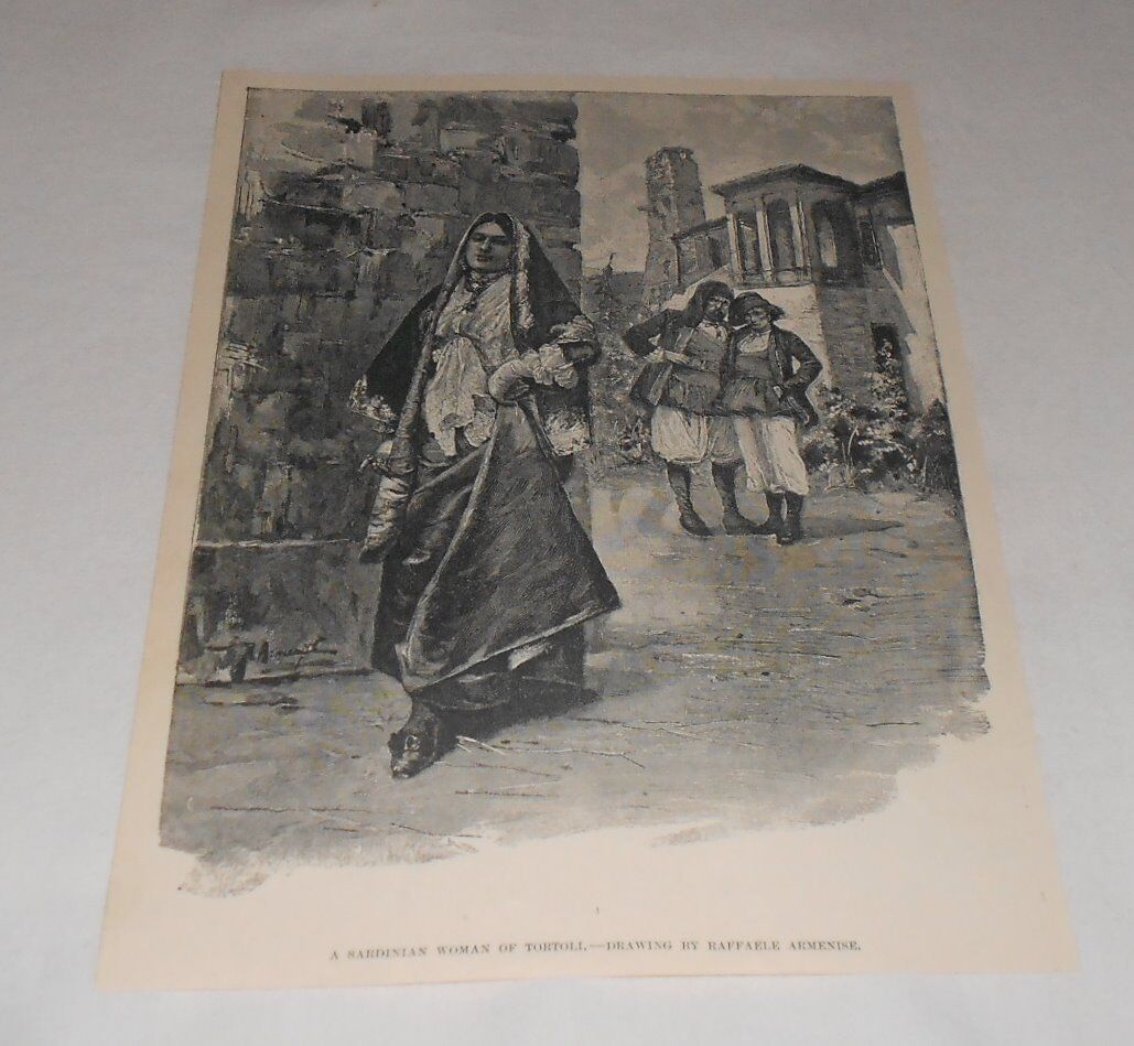 1895 magazine engraving ~ A SARDINIAN WOMAN OF TORTOLI, Italy