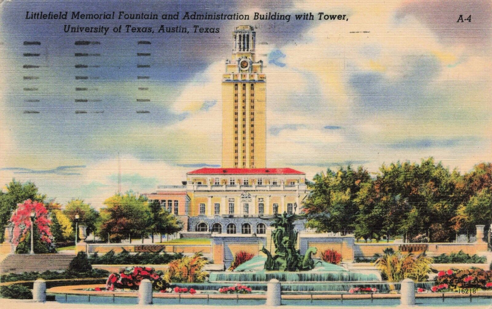 Postcard University of Texas, Littlefield Memorial Fountain & Admin Building