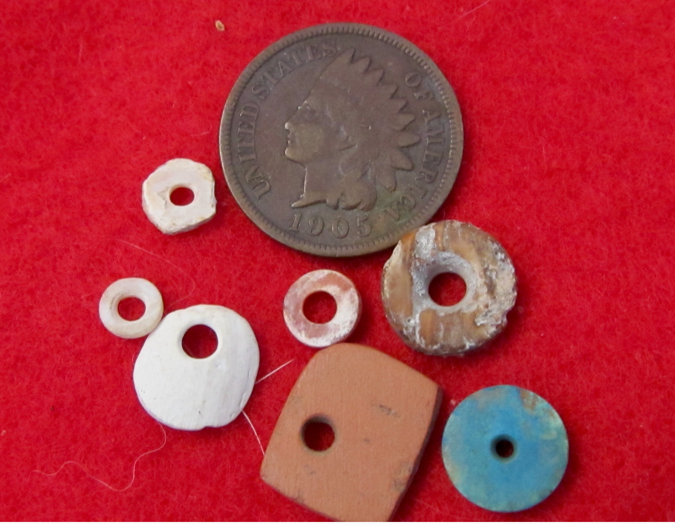 Seven Ancient Anasazi Turquoise& other materials  beads & pendants