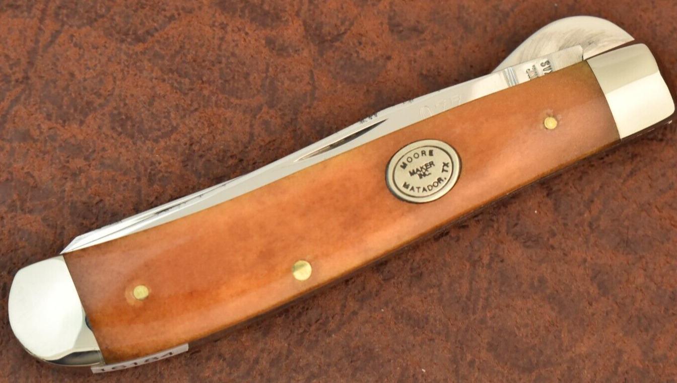MOORE MAKER MADE IN USA SMOOTH BONE LINERLOCK MINI TRAPPER KNIFE 2000 (16184)