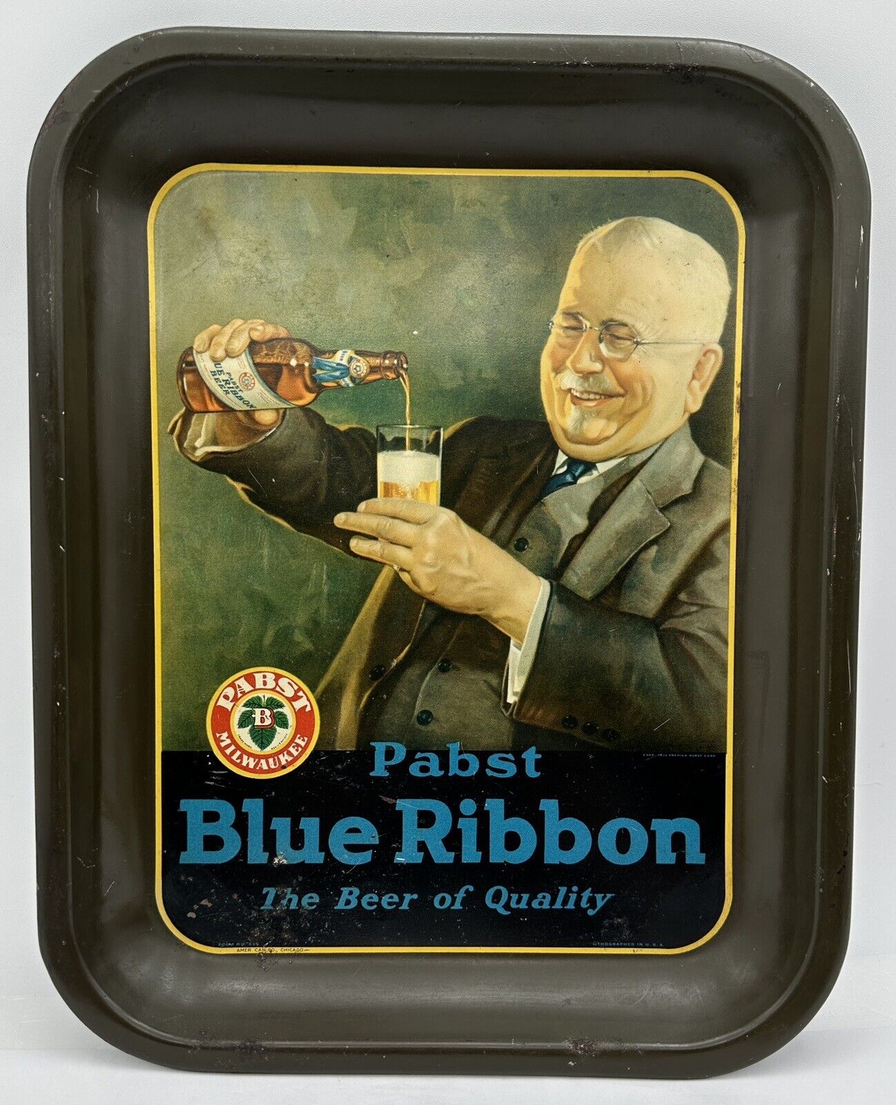 Vintage Pabst Blue Ribbon PBR Advertising Metal Serving Tray Rectangular