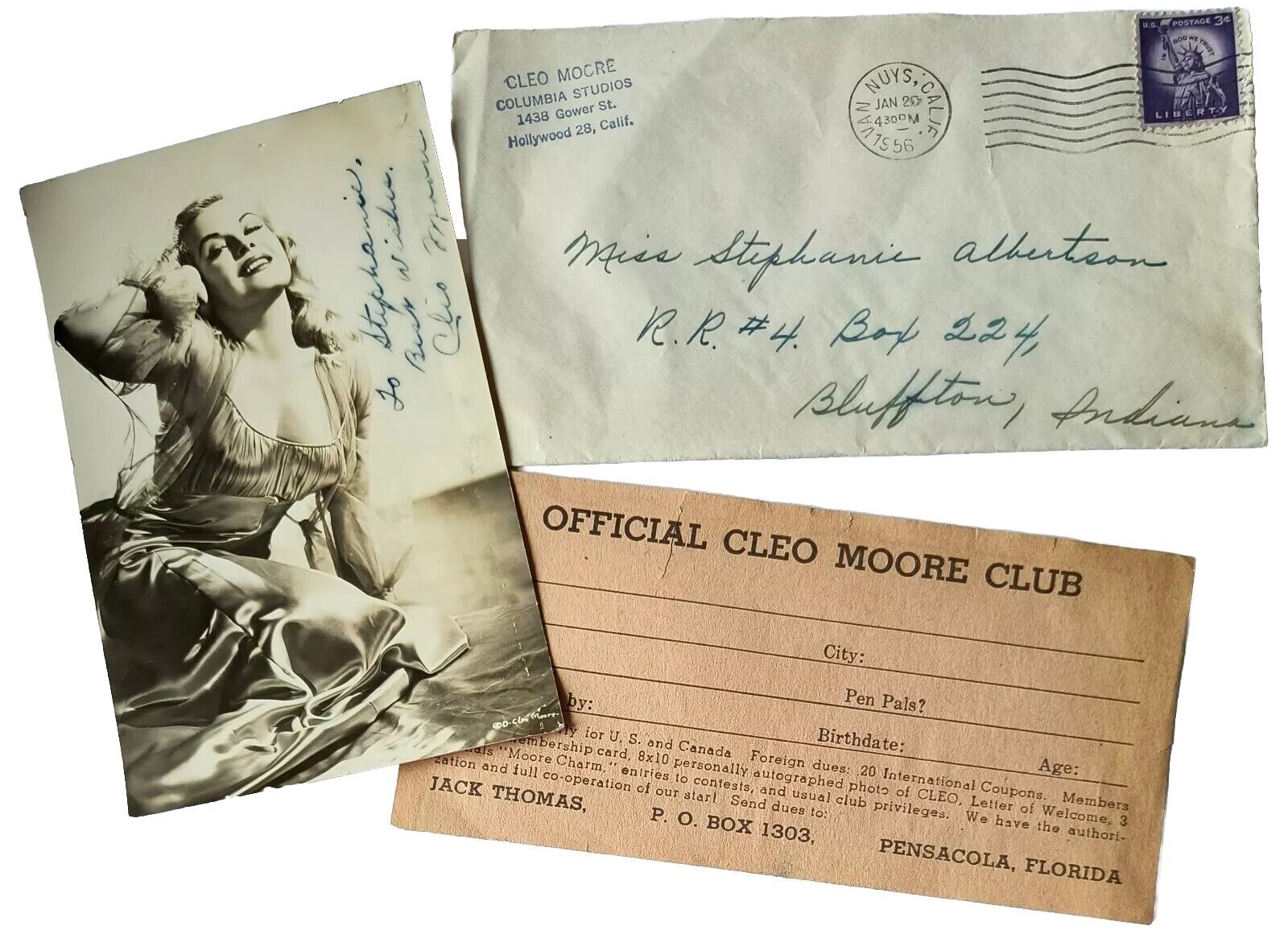 RPPC Cleo Moore Signed Sexy Portrait Blonde Bombshell Actress 1956 Postcard N3