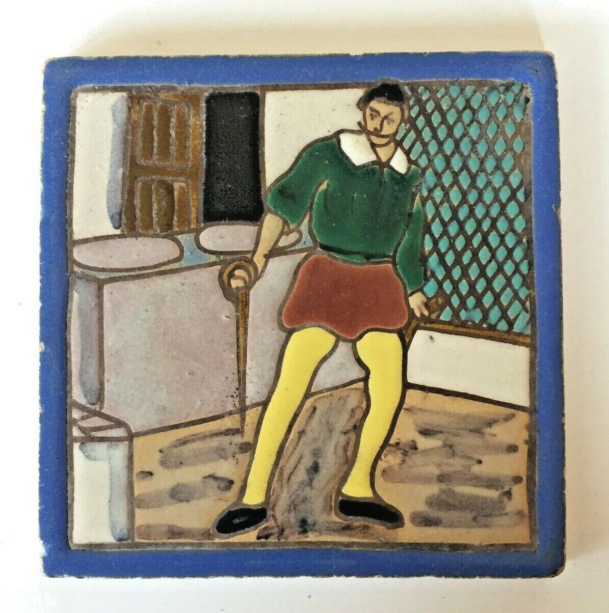 Vtg antique Don Quixote tile by Mensaque Rodriguez of Spain 5.5\