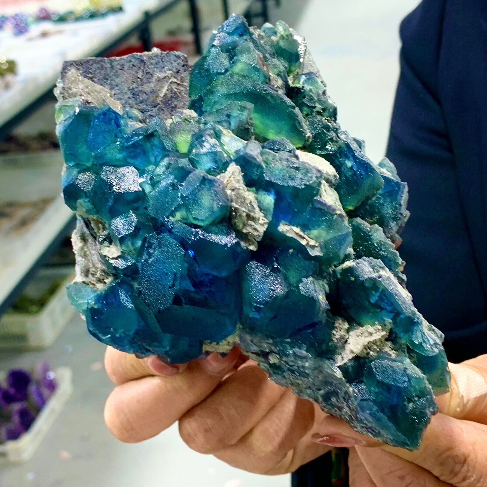 1.93LB  Rare transparent green-blue cubic fluorite crystal sample