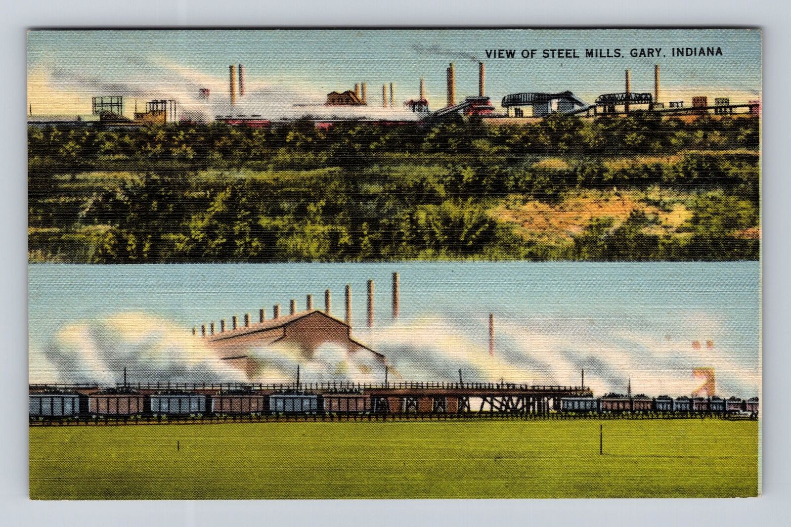Gary IN-Indiana, View of Steel Mills, Industrial Plants, Vintage Postcard
