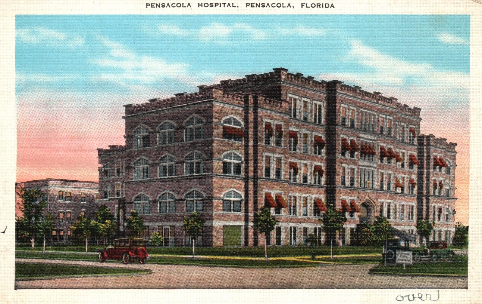 Vintage Postcard 1930\'s Pensacola Hospital Medical Care Facility Florida FL