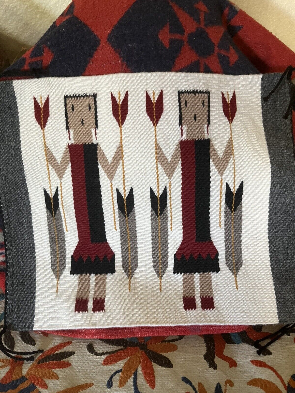 Navajo Yei HandWoven Wool Rug Wall Hanging 12” x 15” Native American Art Vintage