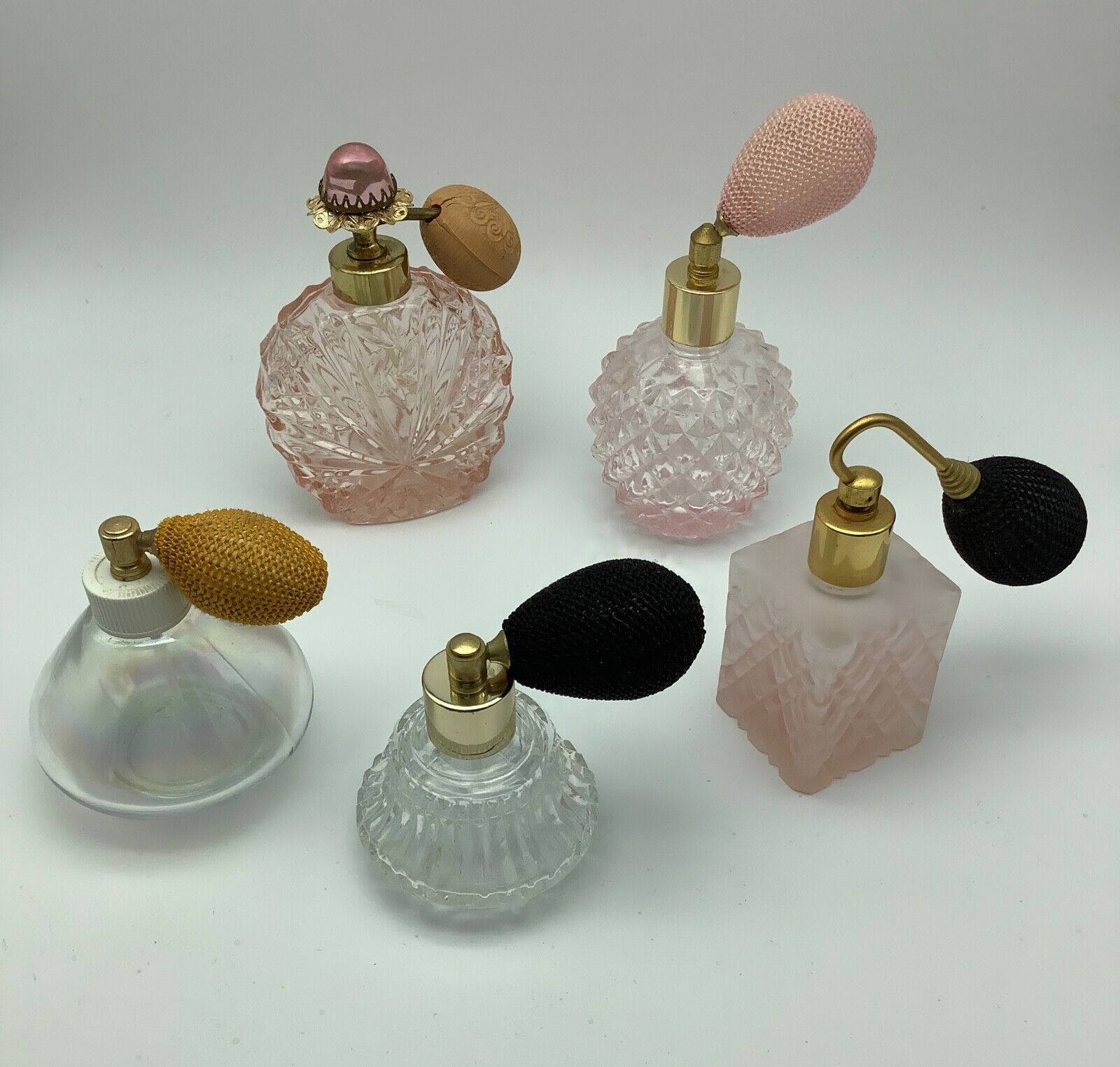 🔥VTG ATOMIZER EMPTY PERFUME BOTTLES LOT OF FIVE BEAUTIFUL *SEE PHOTOS 