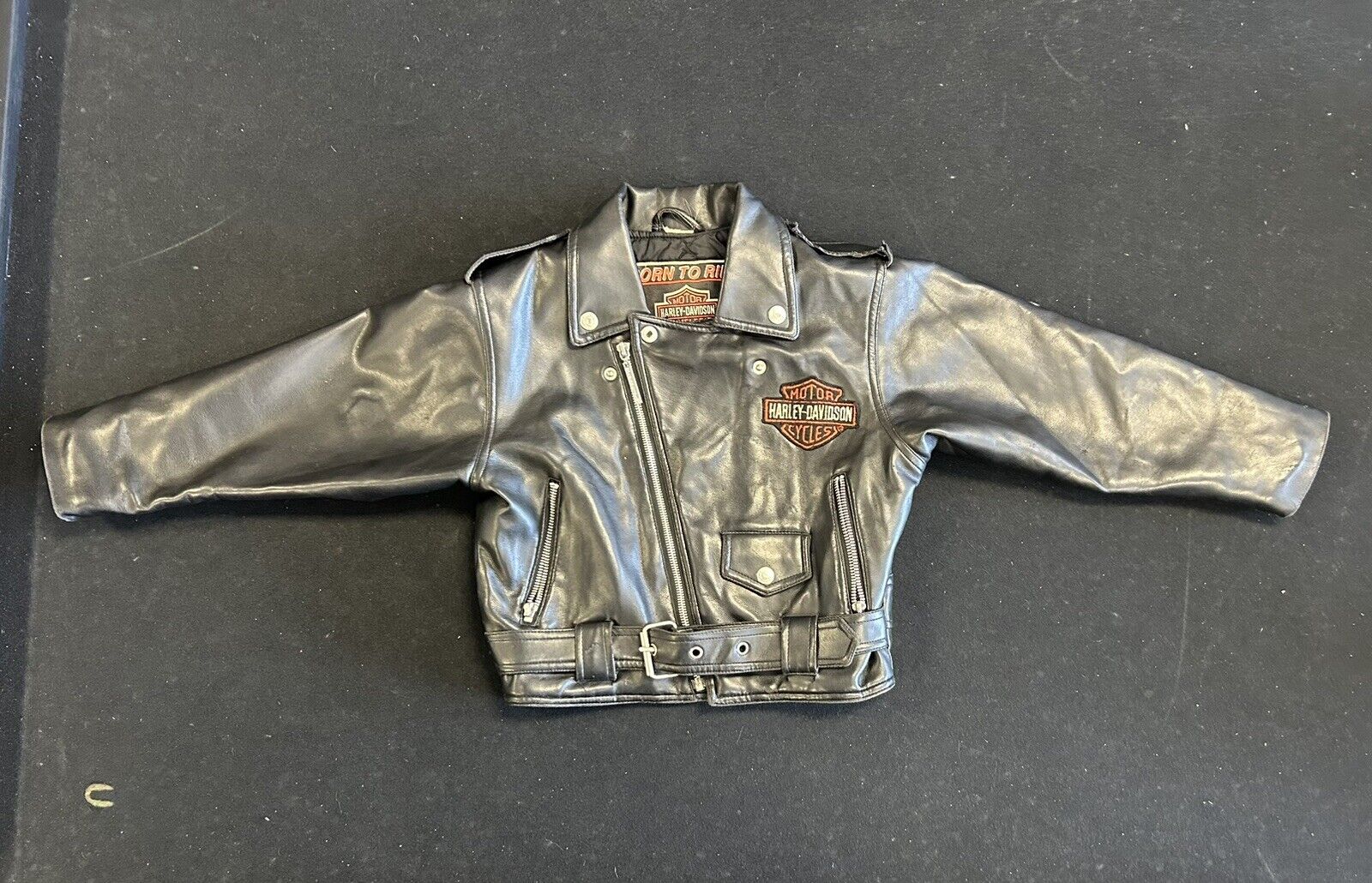 Born To Ride HARLEY DAVIDSON Black Faux Leather Biker Jacket ~ Youth Small