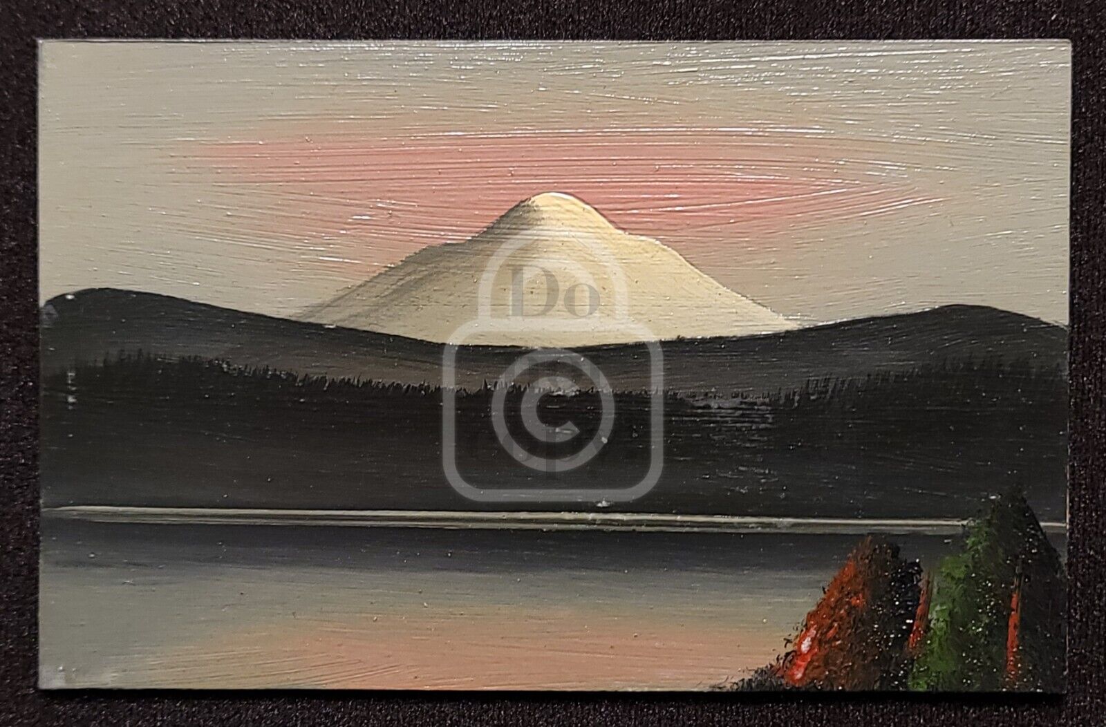 Incredible Hand Painted Postcard of Mt. Hood from the Columbia River. C 1920\'s 