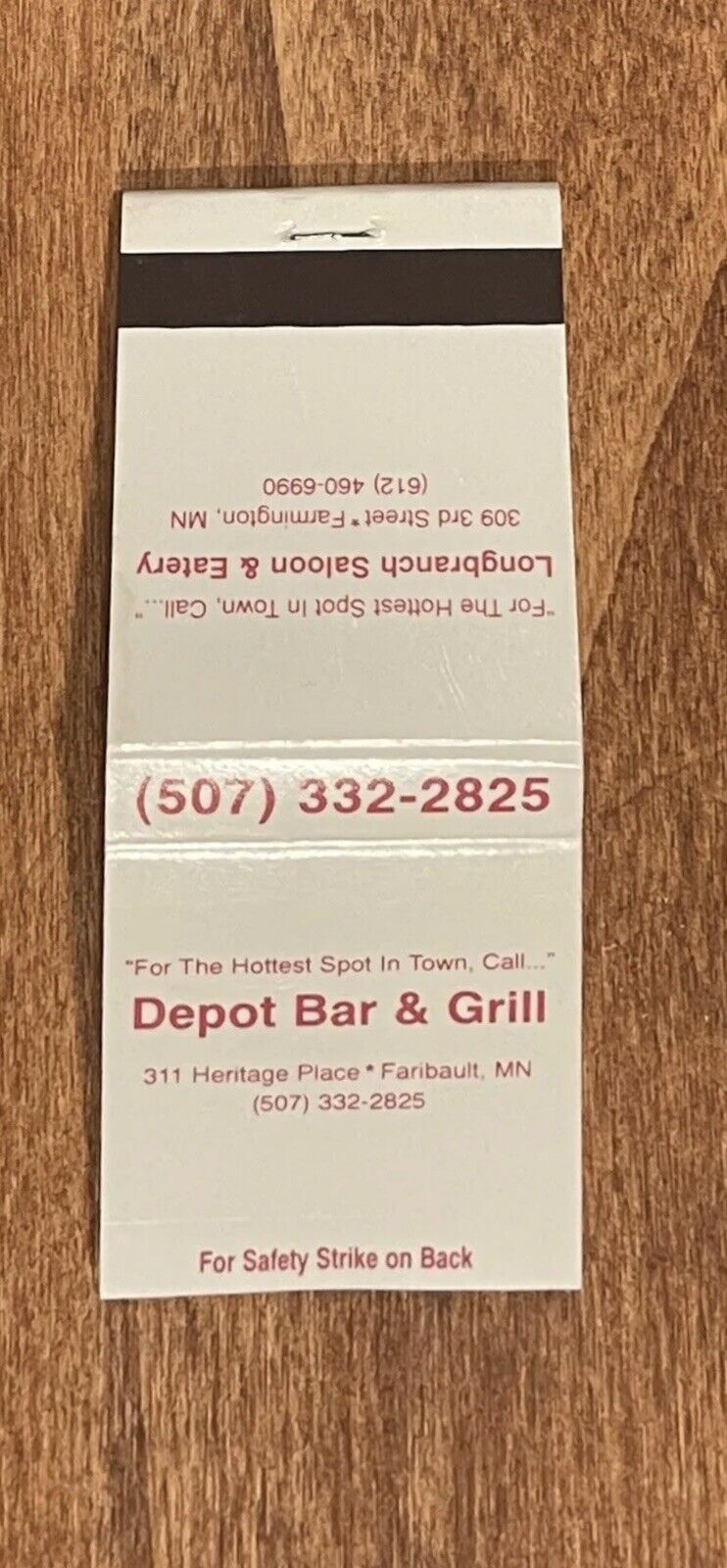 Depot Bar And Grill Faribault Minnesota Matchbook