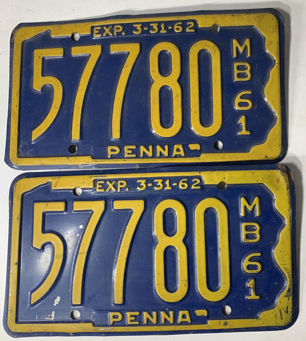 Antique Pennsylvania Motor Boat Plates - 1961 PAIR - “PENNA” #57780 - Good Cond.