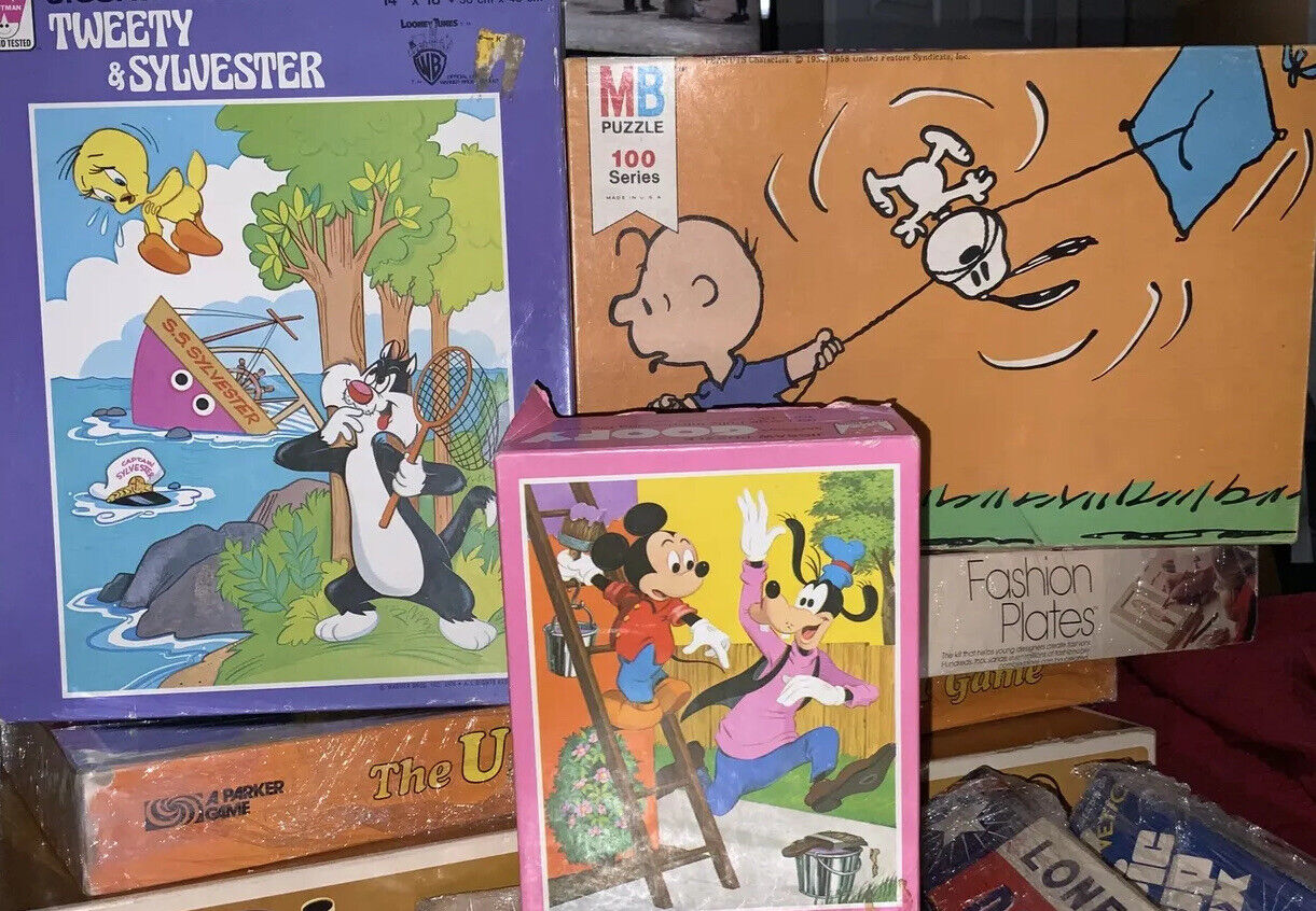 Vintage Peanuts Gang  Mickey & Goofy, Tweedy & Sylvester Puzzles 100 pc Each