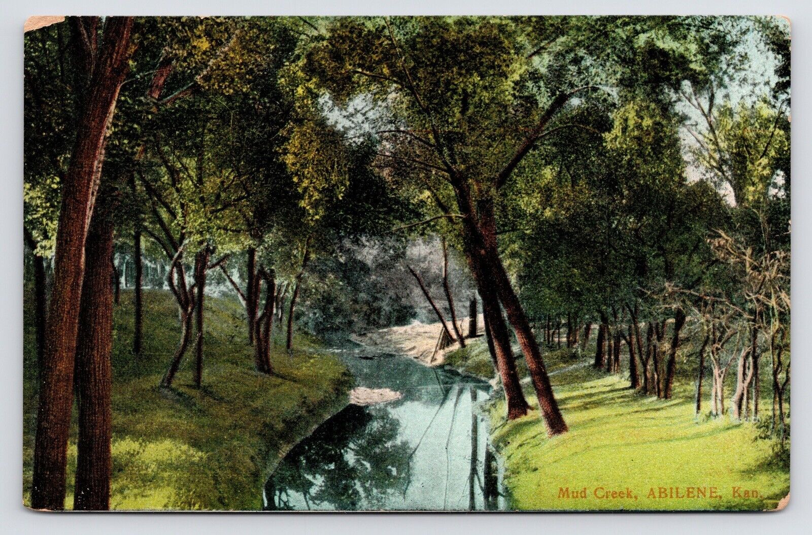 c1900s 1911 Mud Creek~Fishing spot~Old town Abilene Kansas KS VTG Postcard