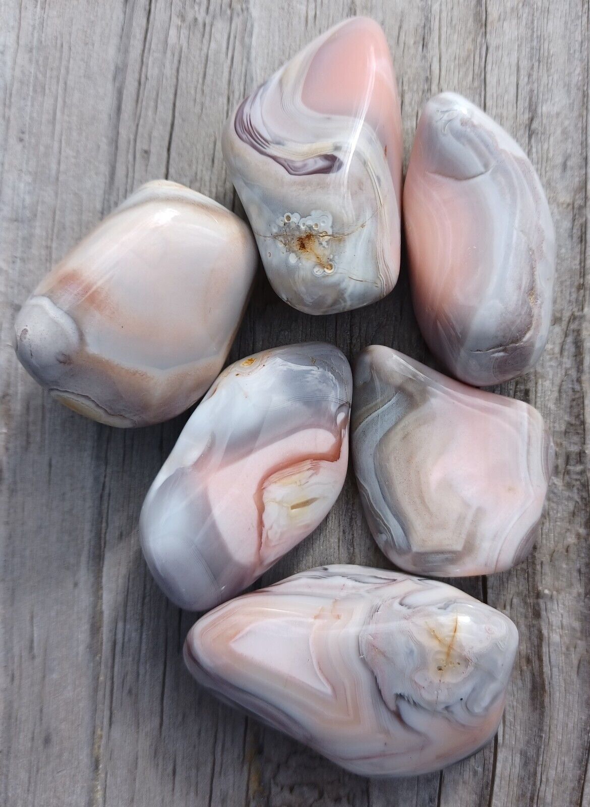 Peach and gray Botswana Agates 6 pieces gorgeous 1 inch tumbled polished