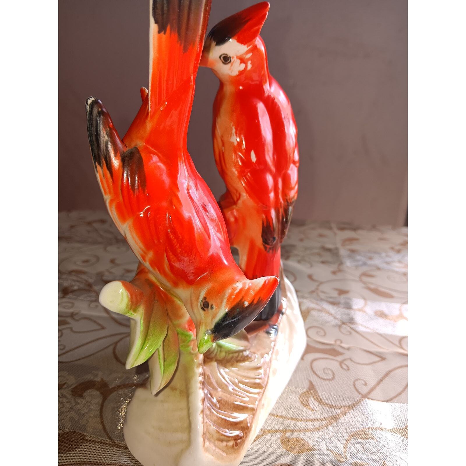 Vintage Red Cardinal Pair in Tree Figurine 