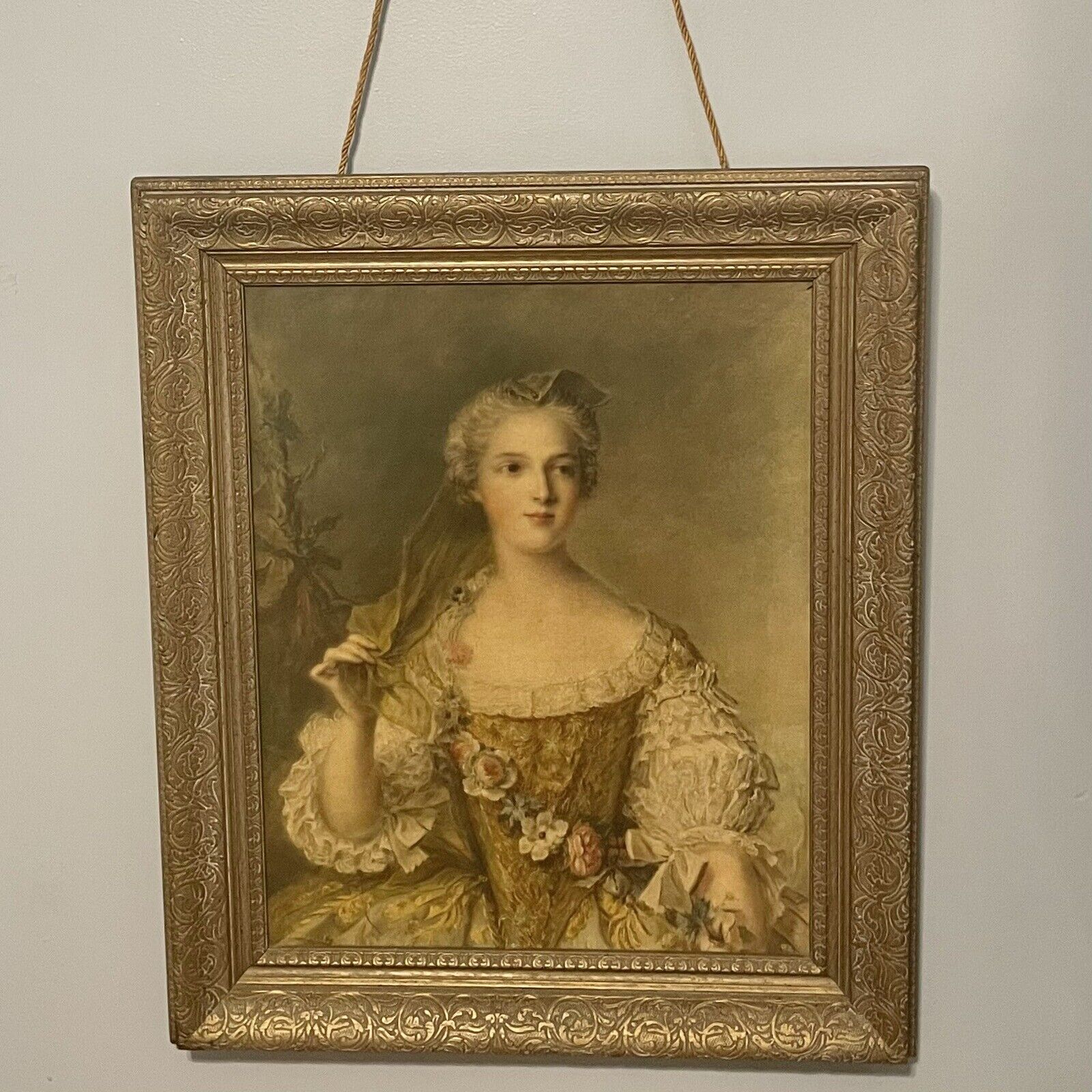 Large Antique Wood Frame Print of Madame Sophie De France Gold Tone Frame