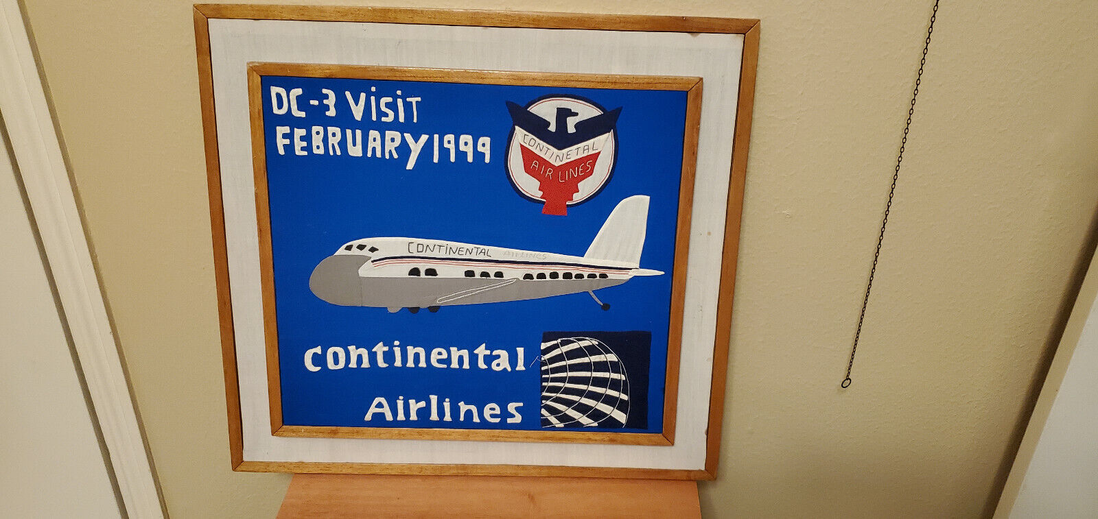 Continental Airlines Hand Stitched Artwork DC-3 visit 1999 12 1/2\
