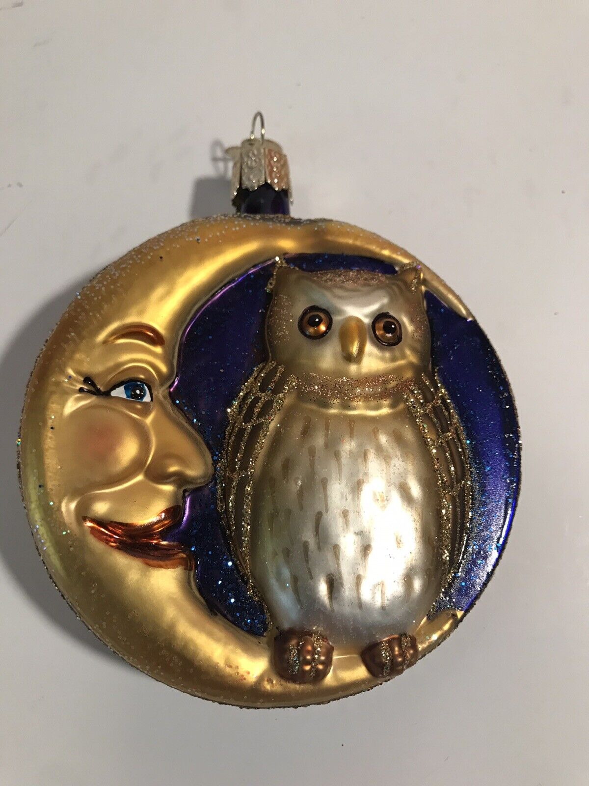 Old World Christmas Glass Owl on Moon Ornament No Box 4\