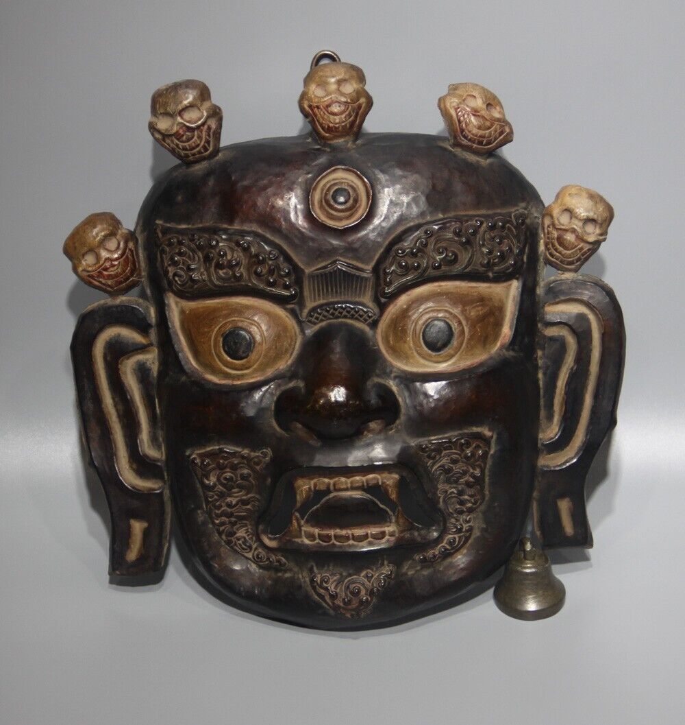 Rare Tibet Tibetan Vintage Old Buddhist Painted Iron Mahakala Dharmapala Mask