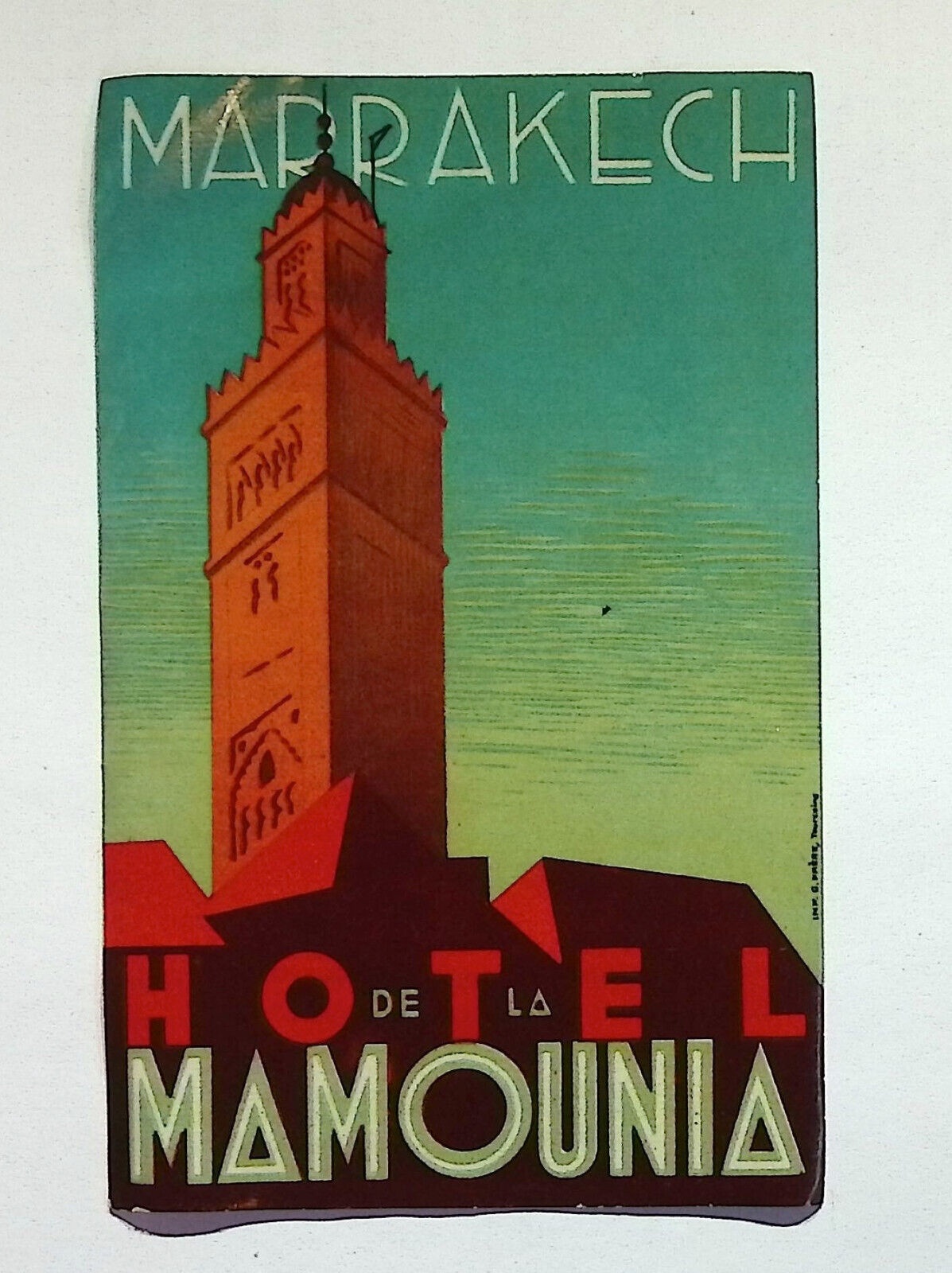Original Vintage Luggage Label / Sticker Hotel Mamounia Marrakech - 3.5\