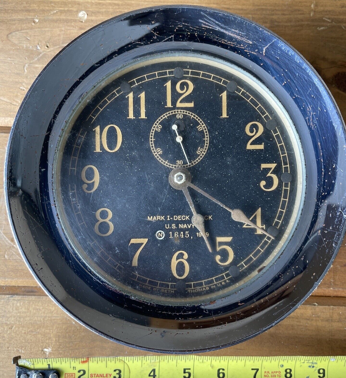 1939 Seth Thomas WWII WW2 U.S. Navy Mark I Deck Clock Nickel Plated Brass