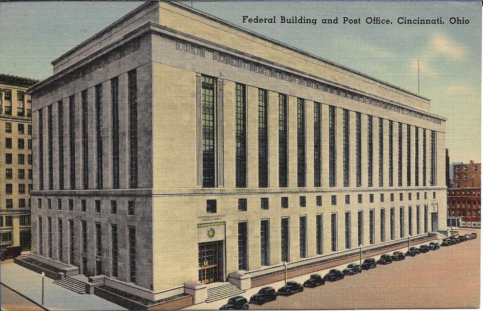 Cincinnati Ohio Postcard Federal Building Post Office Linen Tichnor Bros 1941
