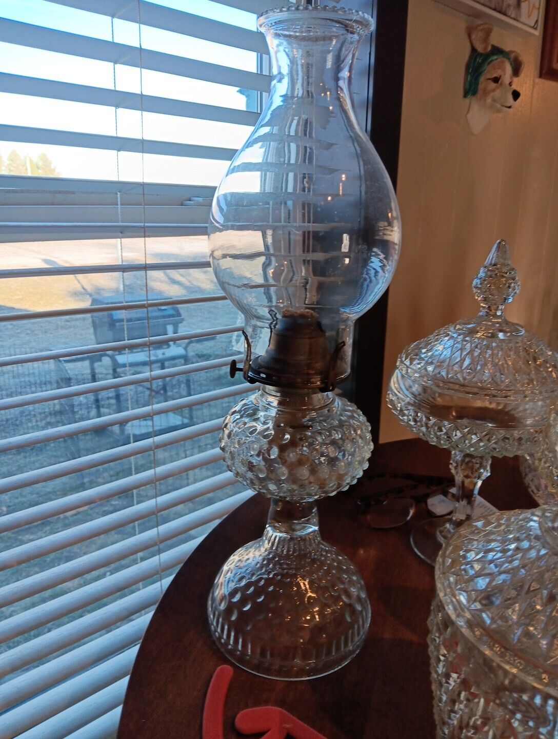Antique P&A Eagle Hobnail Glass Pedestal Oil Lamp 17”Gorgeous, Perfect