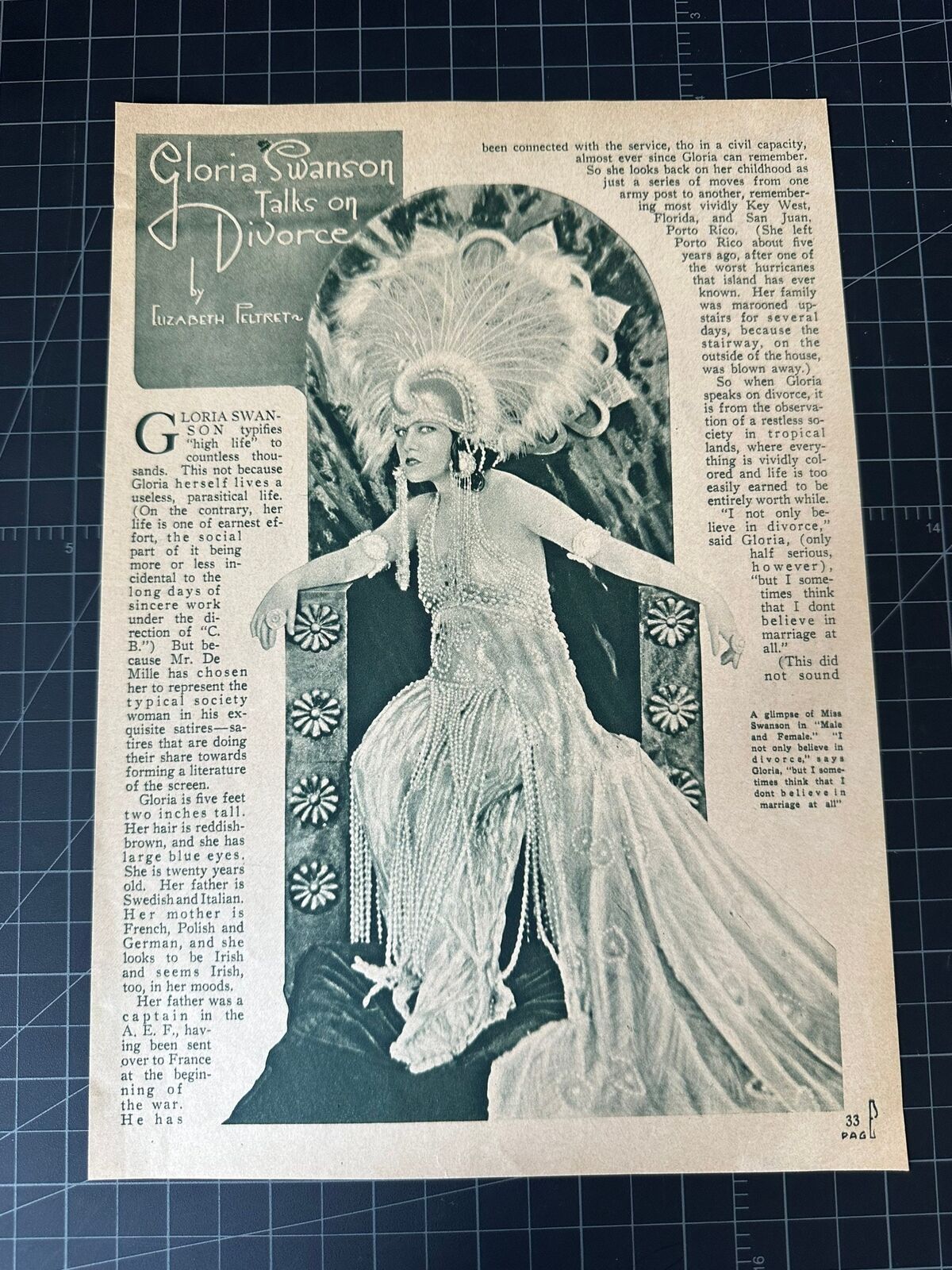 Vintage 1920s Gloria Swanson Article