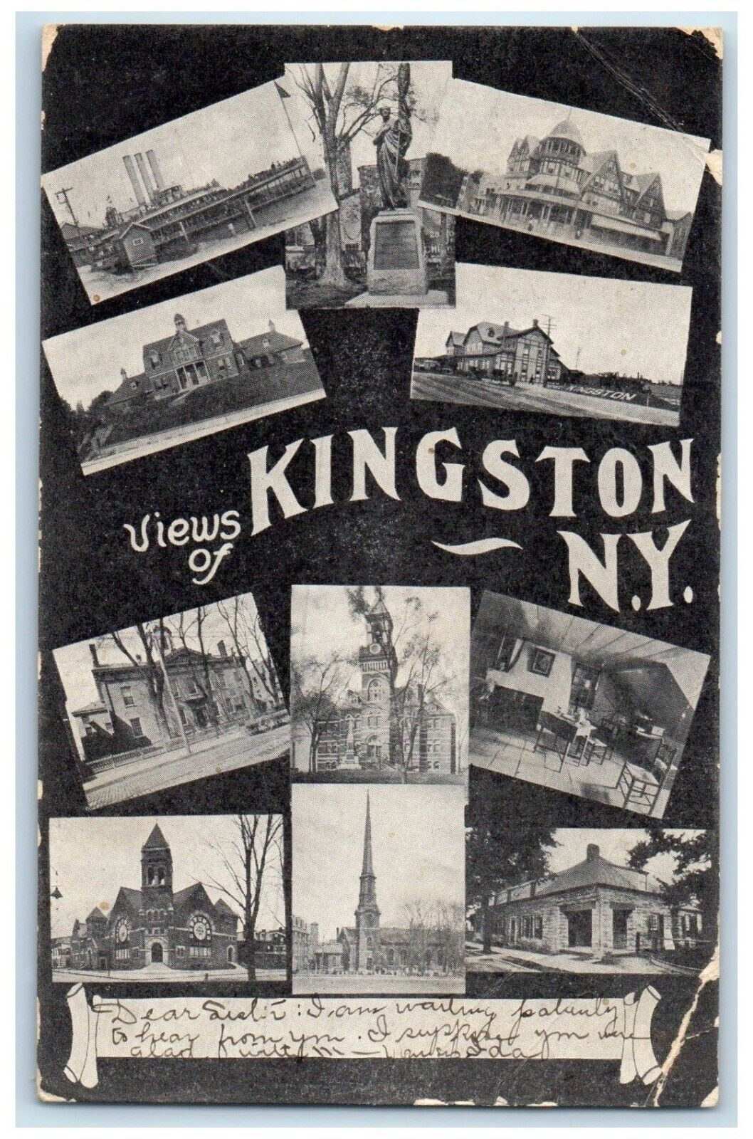 1906 Churches Views Multi-View Kingston Granite New York Posted Vintage Postcard