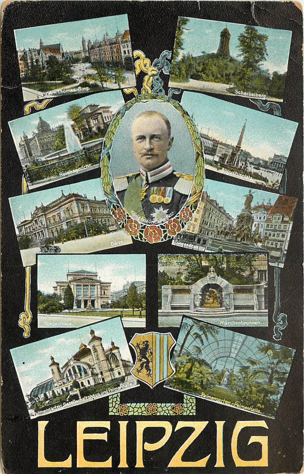 Multiview Postcard Leipzig Saxony Germany - Frederick Augustus III, King 
