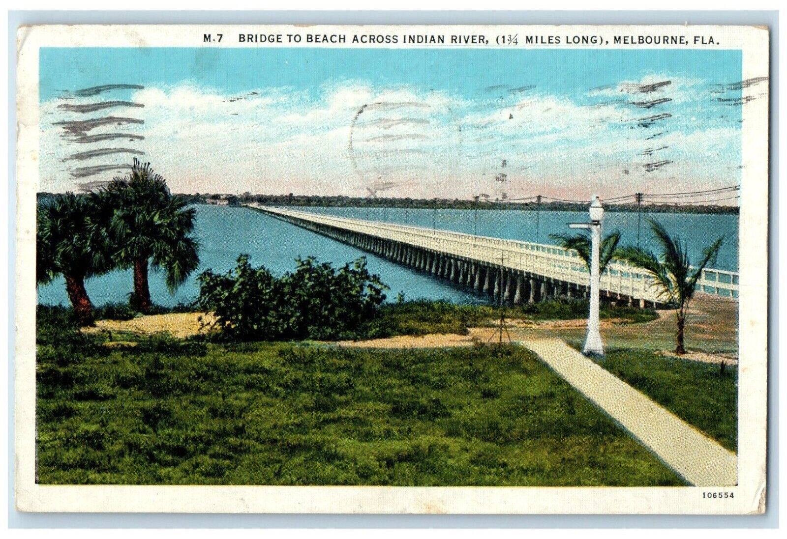 1938 Scenic View Bridge Beach Indian River Melbourne Florida FL Vintage Postcard