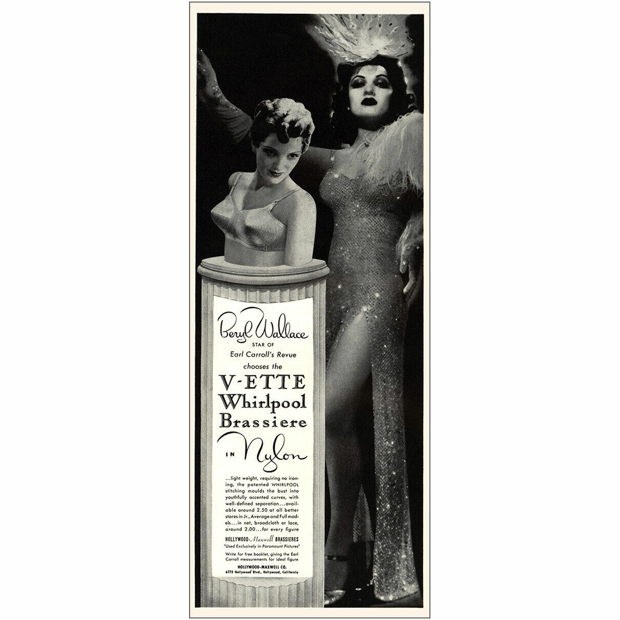 1941 V Ette Whirlpool Brassiere: Beryl Wallace Vintage Print Ad