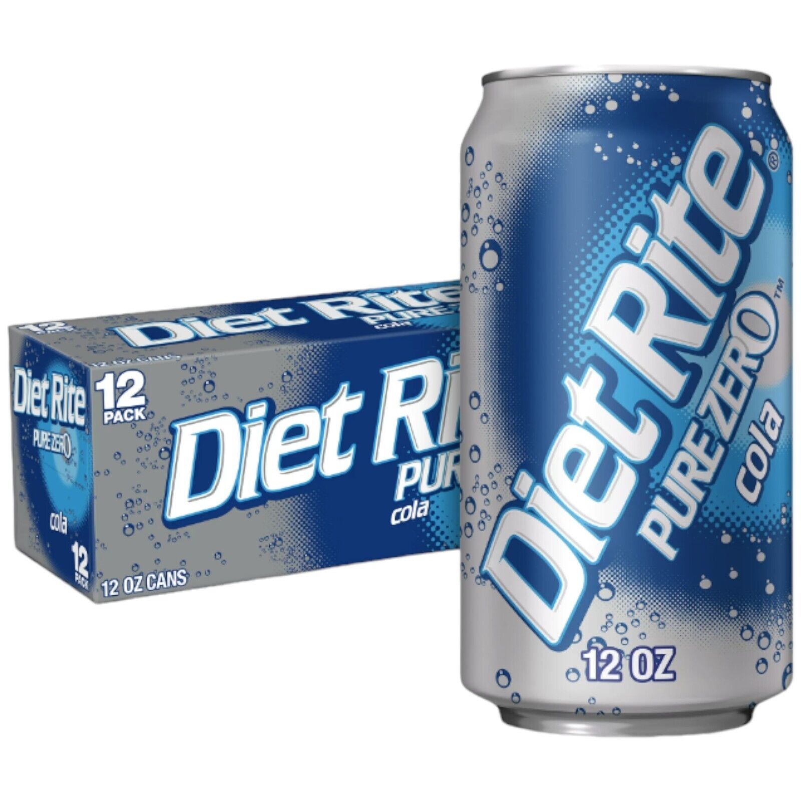 Diet Rite Cola 12 Pack Soda Pop 12oz pure Zero Cola Soda Pop Pack of 12 Cans